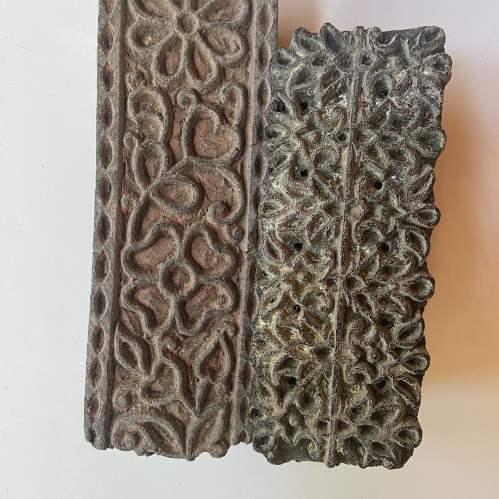2 Intricate Carved Wooden Print  Blocks. Used recently to emboss clay.